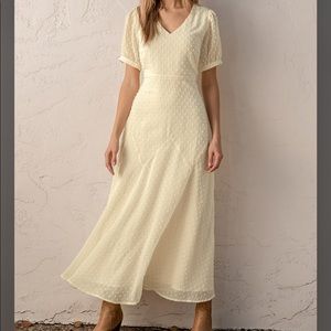 The Best Days Cream Swiss Dot Short Sleeve Maxi Dress